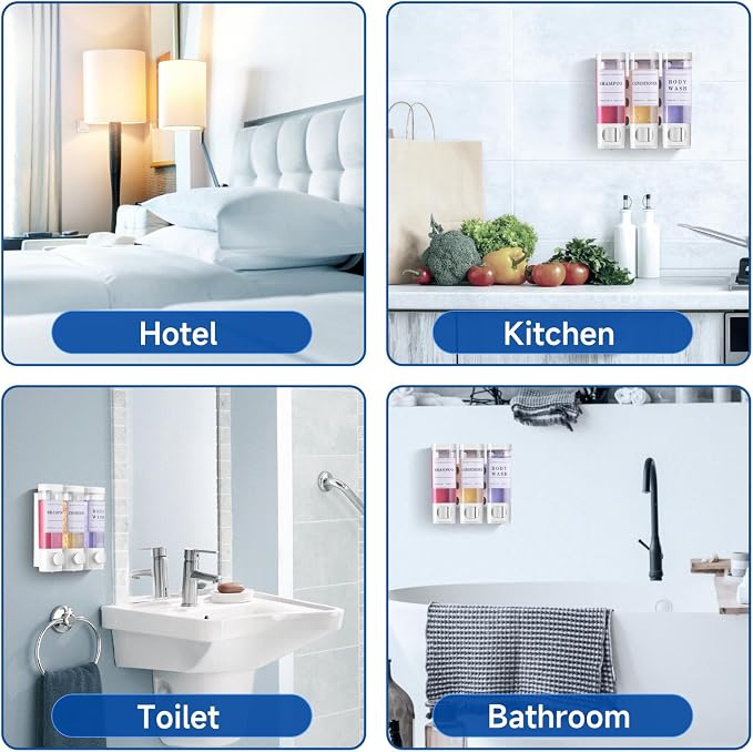 Shower Soap Dispenser Wall Mounted No Drill Shampoo Dispenser for Shower Wall Shampoo and Conditioner Dispenser Bathroom Hotel 3 * 300ml White with 3 Labels