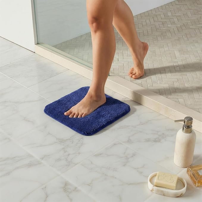 TYUU Small Bath Mat, Ultra Soft Bathroom Rugs Non Slip Washable, Super Absorbent Quick Dry Bath Rug with Rubber Backing for Bathroom Floor, Shower, or Sink, Navy Blue 12" x 12"
