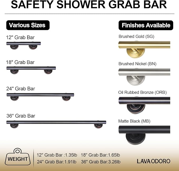 Lava Odoro Shower Grab Bar, Modern Stainless Steel Handicap Grab Bar for Bathtubs and Showers, Shower Safety Bar for Seniors Disabled, ADA-Compliant (Oil Rubbed Bronze, 24 Inch)