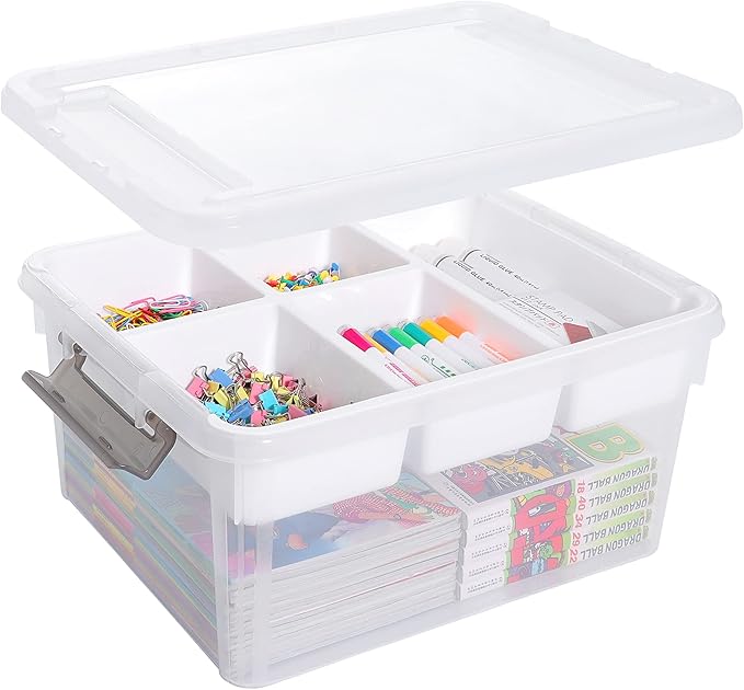 Citylife 17 QT Plastic Storage Box with Removable Tray Craft Organizers and Storage Clear Storage Container for Organizing Bead, Tool, Sewing, Playdoh,Coloring Books