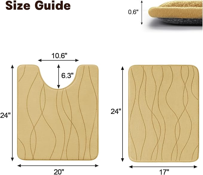 YIHOUSE Memory Foam Bathroom Rug Sets, 2 Piece, Beige-U Shape & Small Mat | Ultra Soft, Absorbent, Non-Slip, Machine Washable