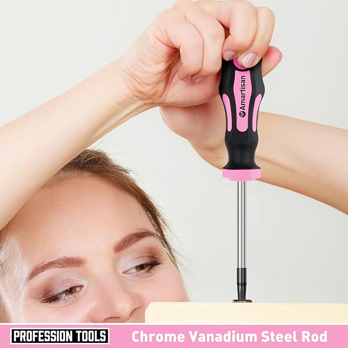 Amartisan 10-Piece Magnetic Screwdrivers Set, 5 Phillips and 5 Slotted Tips Professional Cushion Grip Screwdriver Set 2pcs Portable Multifunction Key Mini Screwdriver (Pink)