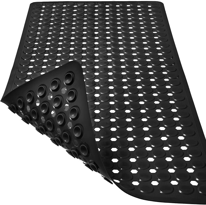 TEESHLY Bath Mat for Tub & Shower, Non Slip Soft Bathmat with Suction Cups & Drain Holes, Machine Washable Bathtub Floor Liner Mats for Bathroom, 35x16 Inch, Black
