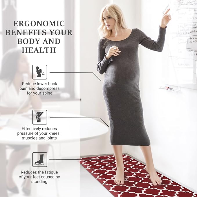 WISELIFE Anti Fatigue Floor Mat - 4/5 Inch Thick Kitchen Mat Non Slip Waterproof Heavy Duty Ergonomic Comfort Mat Durable for Home, Office, Sink, Laundry,(24" x 70", Red)