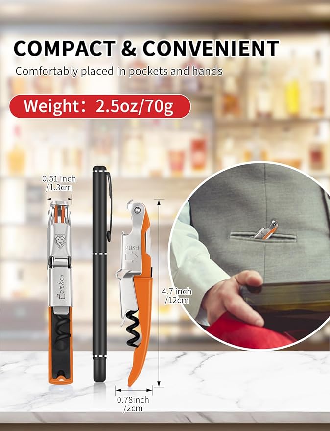CORKAS Wine Key - 2Pack Handcrafted Professional Waiters Corkscrew, Compact Heavy Duty Wine Opener with Double Hinged, Foil Cutter and Bottle Opener, Birthday Gifts for Severs, Sommelier, Bartenders