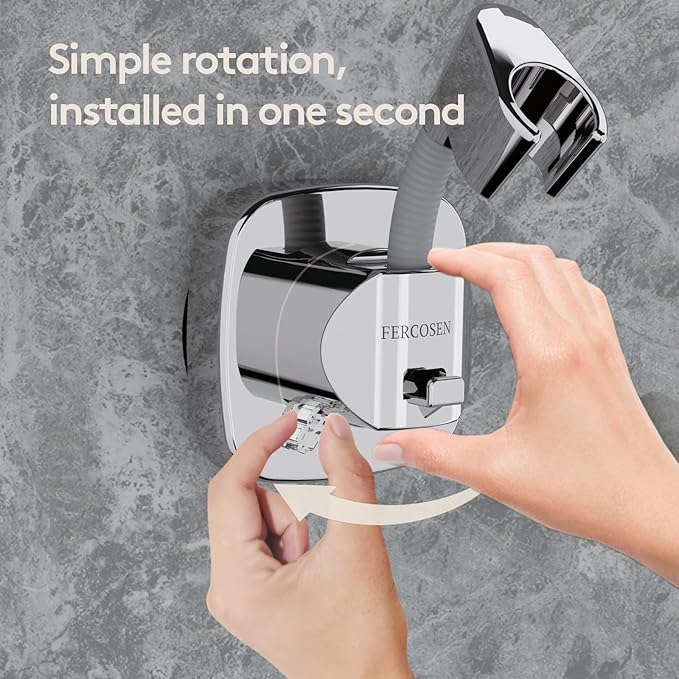 360° Swivel Shower Head Holder with Suction Cup | 10kg Load Capacity, Tool-Free Installation in Seconds | Removable and Rust-Resistant Shower Bracket with Storage Hook (Grey)