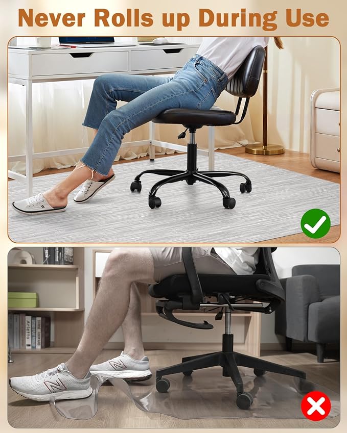 Blvornl Office Chair Mat for Hardwood Floor, 47.2"*60" Desk Computer Chair Mat for Hard Wood, Large Anti-Slip Hard Floor Protector Rolling Chair Mat, PVC Mat Desk Rug for Office and Home Silver Grey
