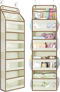 Yecaye 5 Tier 1Pc Over the Door Organizer, Swing-proof Door Organizer Hanging with Clear PVC Windows, Behind the Door Storage for Bedroom Nursery Closet Laundry Pantry Bathroom, Beige