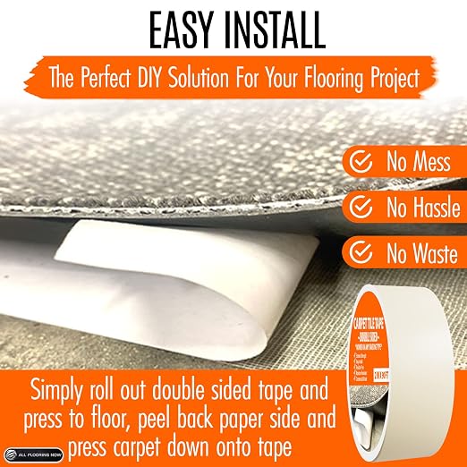Carpet Tile Tape Double Sided 2in x 90ft (Bulk 6 Pack) Heavy Duty Reinforced Web Mesh Residue Free Indoor Outdoor for Carpet Tiles, Hardwood, Vinyl, Rugs, Carpet, Rubber & Mat Gripper