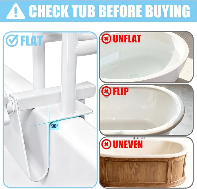 Adjustable Bathtub Safety Rail & Shower Grab Bar for Elderly | No-Drill Shower Handle Grab Bar, Secure Locking Tub Clamp Fits 3 to 7 Inch Tub Walls, Supports 330 lbs