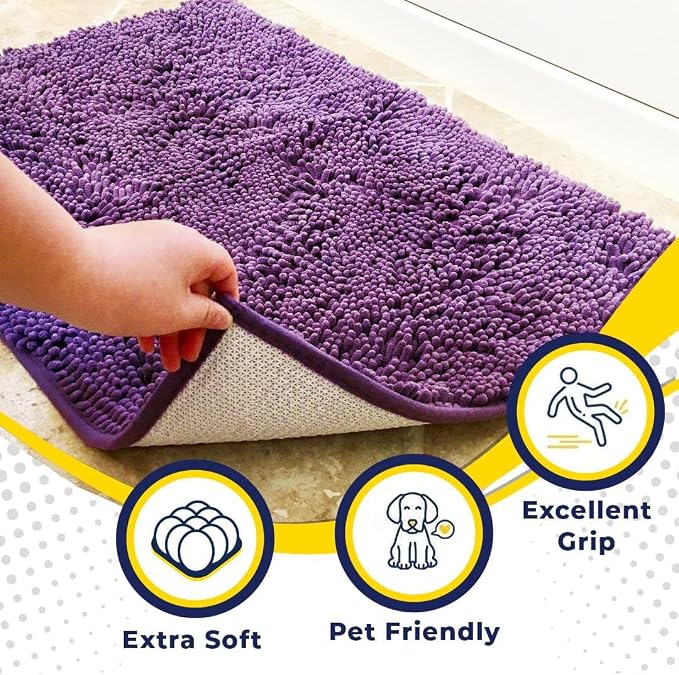Muddy Mat® | Super Absorbent Door Mat Indoor, Microfiber Quick Dry Chenille Entryway Rug, Non-Slip Front Door Mat, Indoor Mats for Entryway, Machine Washable Pet Rug, Purple 18"x28"