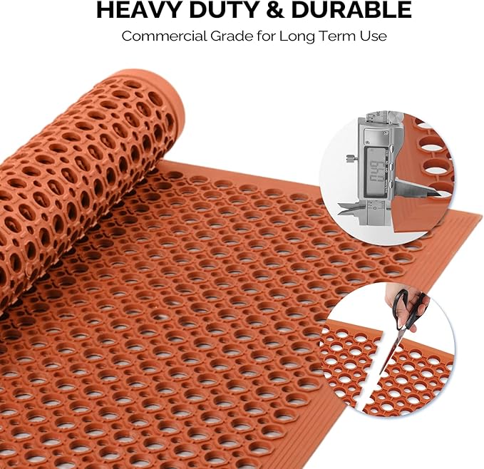 ROVSUN Rubber Floor Mat with Holes, Anti-Fatigue/Non-Slip Drainage Mat, for Industrial Kitchen Restaurant Bar Bathroom Utility Garage Pool Entry Door Mat, Indoor (24'' x 36'' Red 1Pcs)