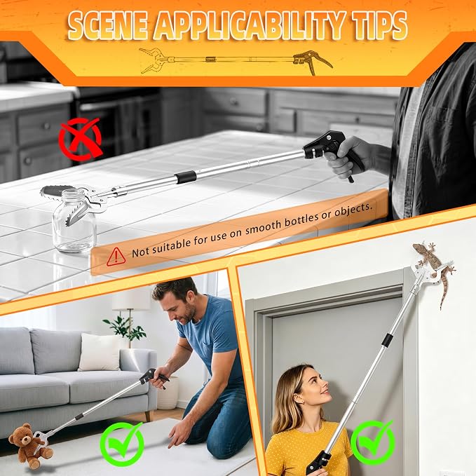 Heavy Duty Reacher Grabber Pickup Tool,38inch Short Fireplace Fits Grabber Reacher Tool Aluminum Alloy Trash Picker Wide Jaws Hollow Wood Grabber Tool Log BBQ Tongs with Study Durable Handle