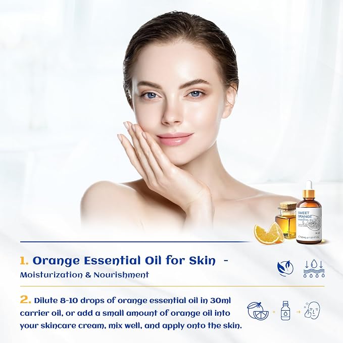 HIQILI 30ml Pure Sweet Orange Essential Oil, 100% Natural - 1 fl oz | Aromatherapy for Diffusers & Air Freshening, Skin Care, DIY for Cleaning Spray, Hand Soap,Candle & Soap