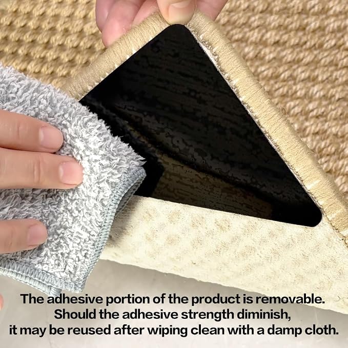 Rug Gripper for Hardwood Floors: No Damage Rug Grip for Area Rugs on Carpet & Hardwood Floors – Strong Hold, Safe for All Flooring (12 PCS)