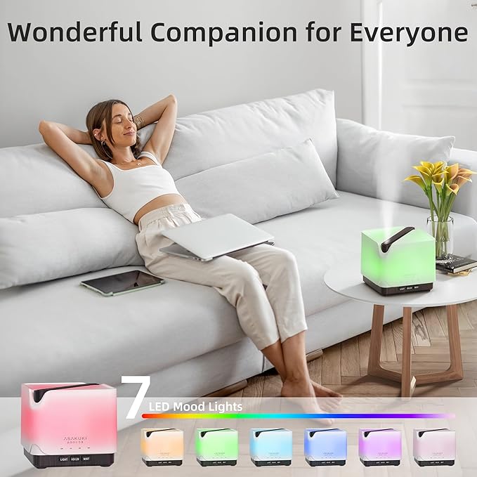 ASAKUKI Essential Oil Diffuser for Home, Large 700 ml Humidifier with Automatic Shut-Off, Quiet Aromatherapy Diffuser with 7 LED Lights for Living Room, Kitchen, Bedroom, Hotel - Black