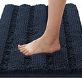 H.VERSAILTEX Bathroom Rugs Bath Rugs for Bathroom Non Slip Bath Mats Extra Thick Chenille Striped Rug 17" x 24" Absorbent Soft Shaggy Washable Dry Fast Bath Mats for Bath Room Floor - Navy