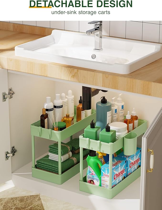 LEHOM Slim Rolling Storage Cart - 4 Tiers Bathroom Organizer Utility Cart Slide Out Storage Shelves Mobile Shelving Unit for Kitchen, Bedroom, Office, Laundry Room, Small Narrow Spaces（7.1" W+Green）