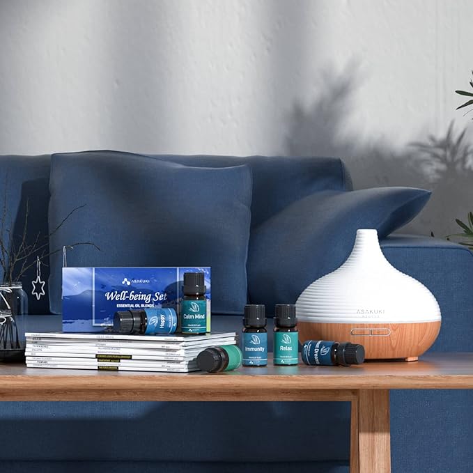 ASAKUKI Essential Oils, Essential Oil for Diffusers for Home, Well-Being Kit Gifts for Mom- Calm Mind, Sweet Dreams, Happy, Relax, Air Freshening, Immunity for Aromatherapy, Humidifiers, 6x10ml