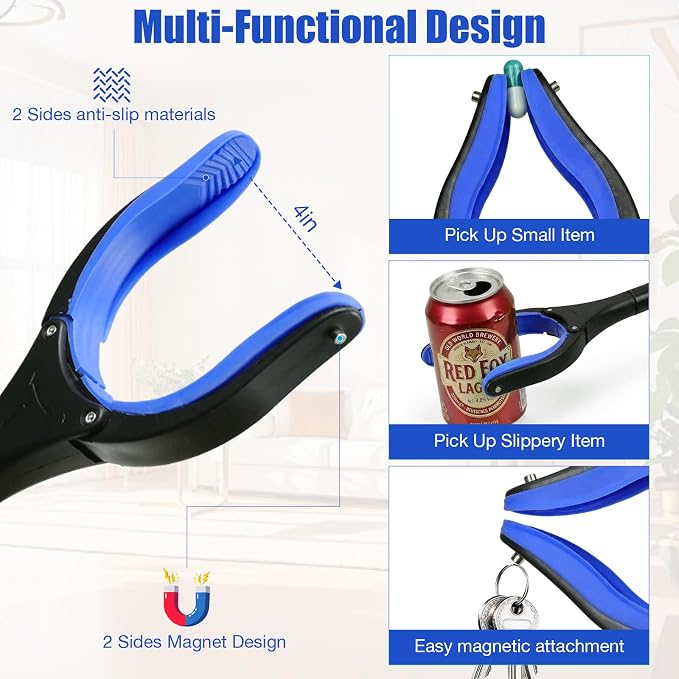 2-Pack Grabber Reacher Tool, 32" Foldable Reacher Grabber Pickup Tool with 90° Rotating Anti-Slip Jaw, Trash Picker Upper Grabber, Hand Grabber for Reaching, Grabbers for Seniors (Blue)