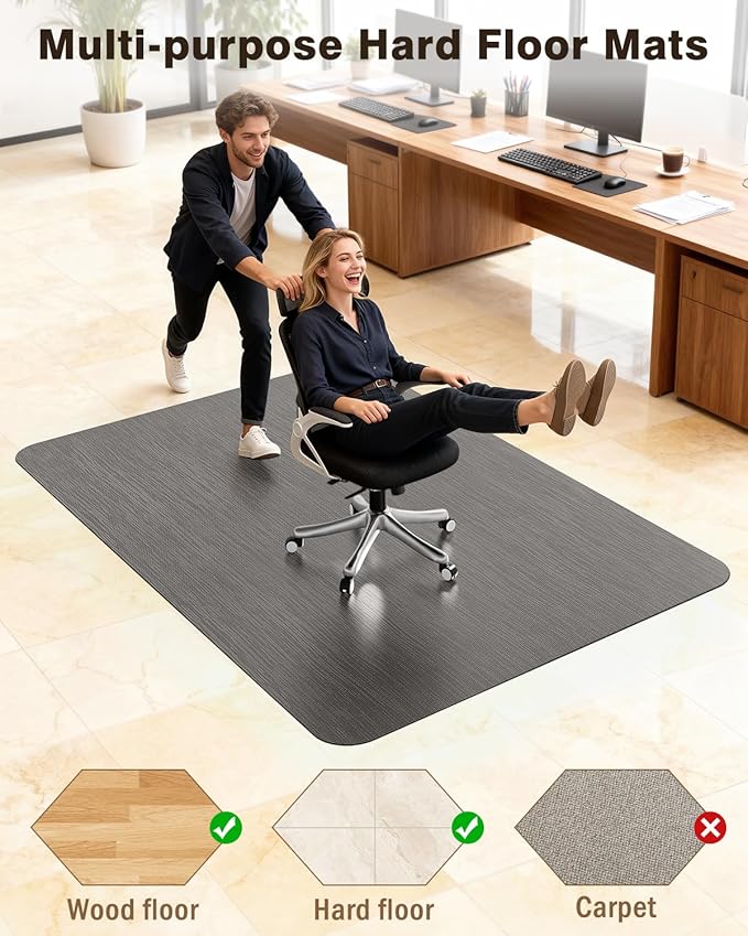 Blvornl Ultra Large Office Chair Mat for Hardwood Floor, Rolling Chair Mat for Hard Wood, Large Anti-Slip Hard Floor Protector, Heavy Duty Computer Desk Rug for Office and Home 50"*63" Grey