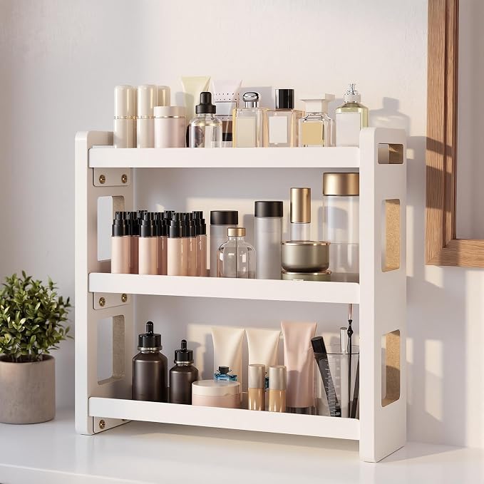 Bathroom Organizers And Storage,Bathroom Counter Organizer,Bathroom Counter Shelf,Bathroom Sink Organizer,Vanity Organizers,Vanity Storage,Makeup Organizer Countertop,Perfume Display(White 3 Tier)