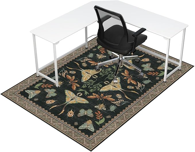Office Chair Mat for Hardwood Floor & Tile Floor,48"X 60" Heavy Duty Desk Chair Mat for Hard Floors, Under Desk Rug for Rolling Computer Chair,Anti Slip,Low Pile Carpet Floor-Colorful Insects