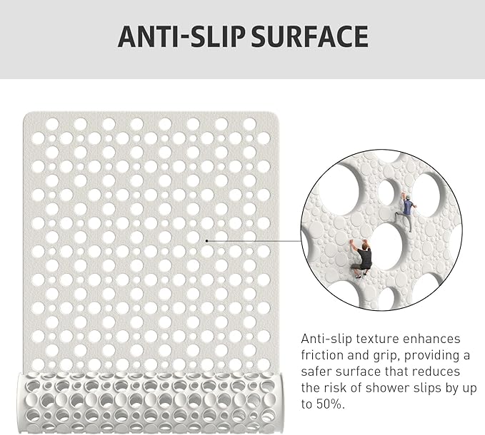 XIYUNTE Shower Mat Non Slip Bath Mat for Tub - 35" x 16" Soft TPE Bathtub Mat Non Slip Shower Mats for Inside Shower, Anti Slip Shower Mat with Suction Cups, Quick-Drying Bath Tub Mat, White
