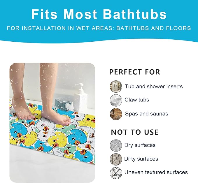 XIYUNTE Baby Bath Mat for Tub Non Slip Kids, BPA Free Extra Long Bathtub Mat 40x16 with Drain Holes and 200 Suction Cups, Non Toxic Machine Washable Toddler Bath Mat, Eco-Friendly Certified