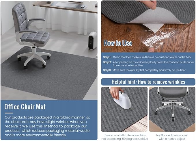 Sycoodeal Office Chair Mat for Hardwood Floor,Office Computer Gaming Chair Mat for Tile Floor,Large Floor Protector Rug,Anti-Slip,Easy to Clean,Grey(48"x36")
