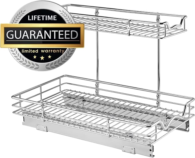 HOLDN’ STORAGE Two Tier Under Sink Organizers and Storage - Slide Out Cabinet Organizer w/Sliding Drawers for Cabinets- Lifetime Limited Warranty 11"Wx21"Dx15”H Chrome, Requires 12-1/2” Opening