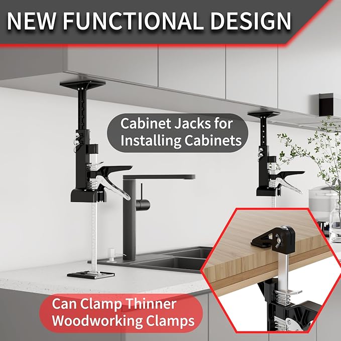 2 Pack Cabinet Jacks, 3rd Hand Support System with 360 LBS Capacity, Adjustable 0 to 23.6 inches for Multifunctional Furniture Lifter Jacks for Wall Tile Height Adjuster Handheld Tool