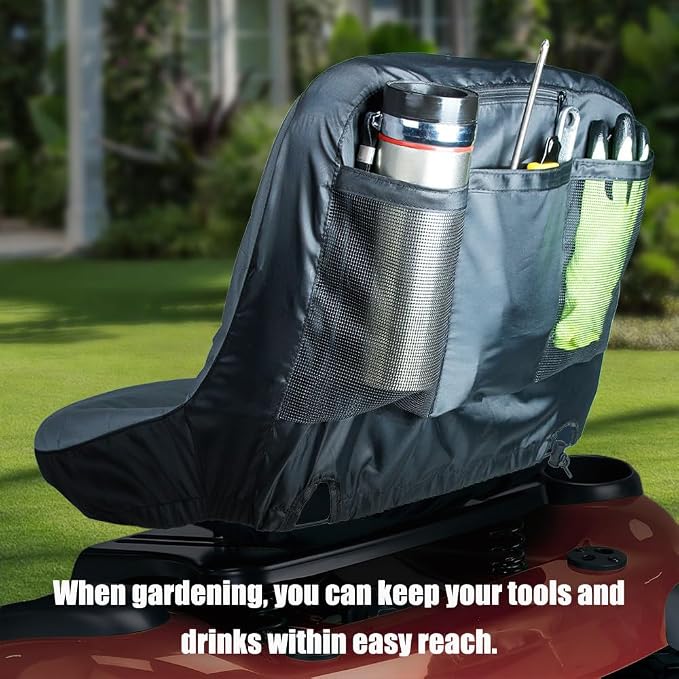 Tractor Seat Cover for Antonio Carraro SRX 9800 2008–Present, Lawn Tractor Seat Cover with Back Storage Pockets Durable Water-Resistant Protector for Compact Utility Tractor,Grey