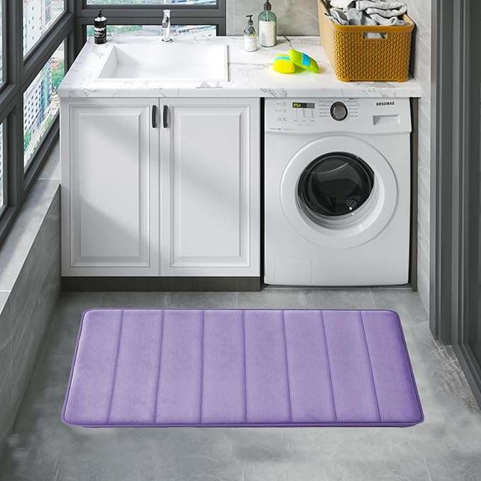 RUN HELIX Lavender Bathroom Rug Set 3 Pieces Ultra Soft, Striped Non Slip Memory Foam Toilet Mat, Absorbent Plush Shaggy Bath Mats for Bathroom, Bedroom, Kitchen