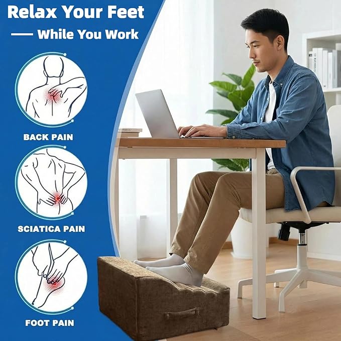 Foot Rest for Under Desk at Work, Non-Slip Office Foot Stool for Office Chair, Gaming Chair & Sofa, Leg Elevation Support for All-Day Comfort (Brown)