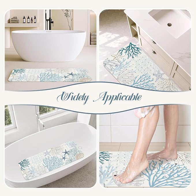 SHUCHING Starfish Coral Bath Mat for Tub Non Slip-40 X 16Inch, Bathtub Mat Anti Slip, Long Shower Mat for Bathroom Mold Free, Machine Washable