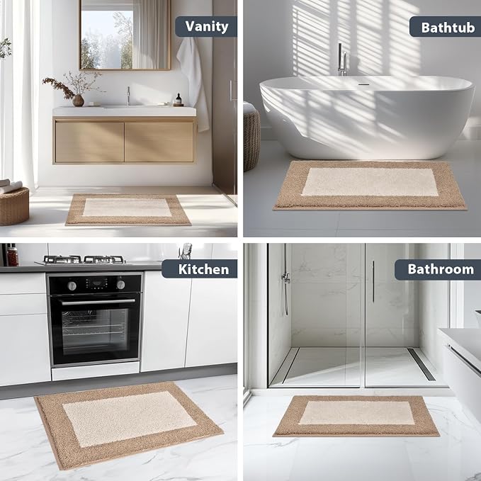 anllugs Bathroom Rugs U-Shaped 20" x 24", Non-Slip Extra Soft Absorbent Bath Rugs, Machine Washable Quick Dry Bath Mats for Toilet Base, Beige & Grayish Brown