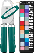 Zulay Kitchen Heavy Duty Stainless Steel Can Opener Manual with Bottle Opener - Rust Proof Manual Can Opener With Turn Knob & Comfy Soft Grip Handles - Emerald