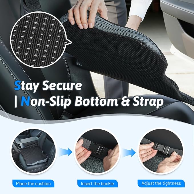 Wedge Car Seat Cushion for Better Visibility & Sciatica Pain Relief - High Density Memory Foam, Non-Slip Ergonomic Car Seat Cushion for Driving, Universal Fit for Car, SUV,Truck & Tractor