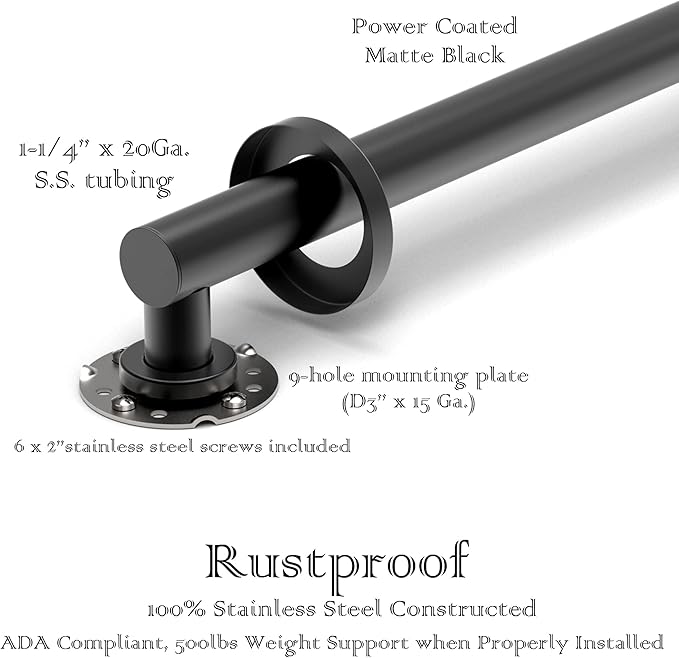 ADA Compliant Grab Bar,500lbs Weight Support for Bath Safety (24 inch, Matte Black)