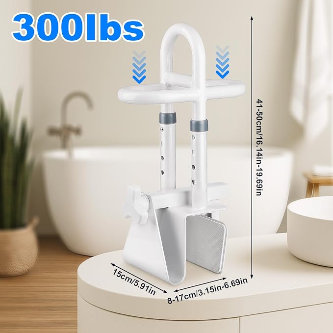 Adjustable Bathtub Safety Rail - Non-Slip Shower Grab Bar Handle, Bathtub Grab bar, Fits 3.15"-6.69" Walls, 300lbs Support, Sturdy Bathtub Safety Rail for Elderly & Disabled