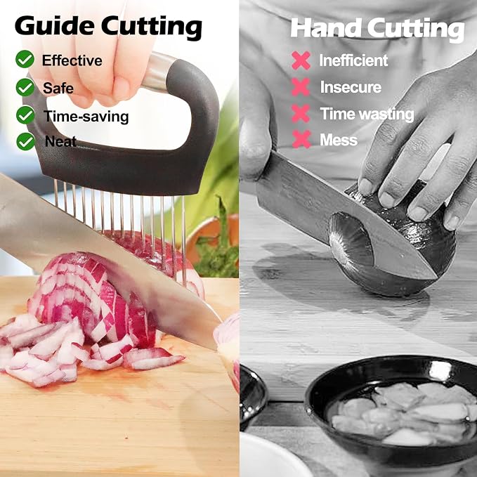 JAYVAR Large Onion Holder for Slicing, 304 Stainless Steel Large Onion Cutter Vegetable Chopper,Tomato Slicer for Potato, Practical Meat Tenderizer Tool, Kitchen Food Slicer Guide for Neat Slicing