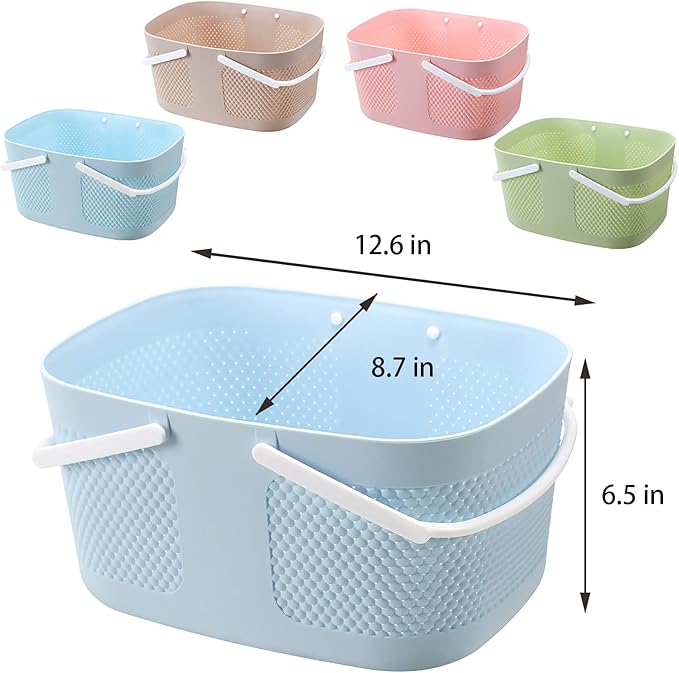 Shower Caddy Basket, Portable Large Capacity Thickened Plastic Organizer Storage Tote with Handles Drainage Toiletry Bag Bin for Bathroom, College Dorm Room Essentials, Kitchen, Camp, Gym, Blue