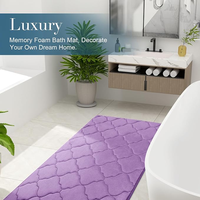 OLANLY Memory Foam Bath Mat Rug 47x20, Ultra Soft and Absorbent Bathroom Rugs, Non-Slip, Comfortable, Machine Washable Bath Carpet for Bathroom Floor, Tub, Shower and Home Decor Accessories, Lavender