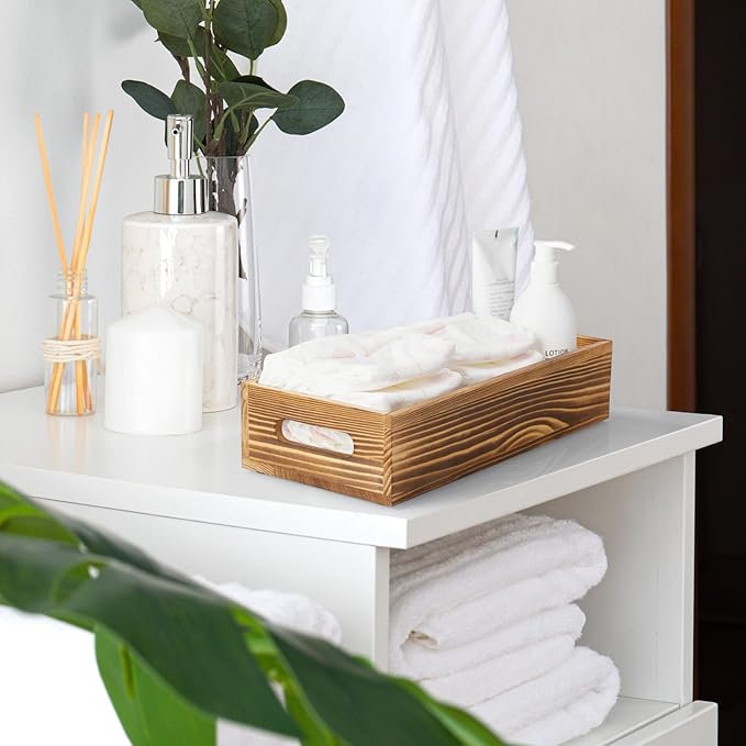ALELION Bathroom Basket for Toilet Tank -Wooden Decorative Back of Toilet Basket Organizer for Organizing Paper, Towels, and Bathroom Accessories, Brown