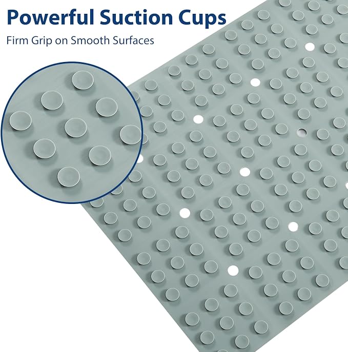 Webos Silicone Bath Mat with Suction Cups – Non-Slip Foldable Bathtub & Shower Mat, Durable & Quick-Dry Safety Tub Mat with Large Drain Holes for Families 28"x 14" Grey