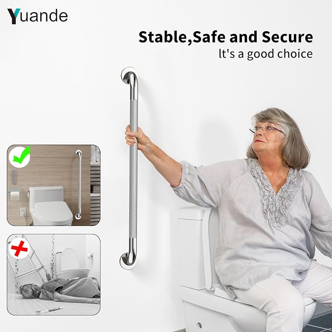 4 Pack 32 Inch Shower Grab Bar, YuanDe Chrome Bathroom Grab Bar Handle w/Anti-Slip Knurled Grip, Stainless Steel Bath Balance Bar,1.25" Diameter Safety Hand Rail Support,Handicap Injury Elderly Senior