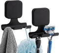 TAILI Powerful Suction Cup Razor Holder 2 Pack, Stylish 304 Stainless Steel Bathroom Suction Hooks for Towel, Loofah, Bathrobe, Shaver Holder for Shower Wall, Easy to Install and Reuse, Black