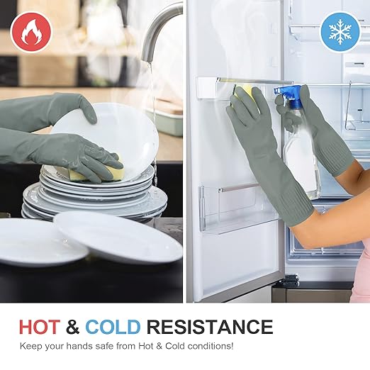 DABOGOSA Mamison 2 Pairs Reusable Waterproof Household Dishwashing Cleaning Rubber Gloves, Non-Slip Kitchen Glove (Grey, Medium (Pack of 2))