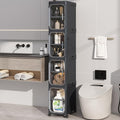 4-Tiers Slim Bathroom Storage Cabinet, Foldable Storage Cabinets,Narrow Bathroom Storage,Movable Bathroom Storage Organizer for Small Spaces,Bathroom,Kitchen,Laundry, Black